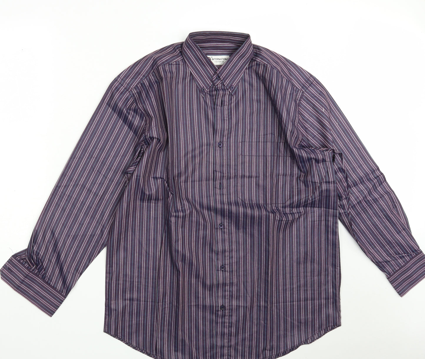 GQ International Mens Multicoloured Striped Polyester  Button-Up Size XL Collared Button