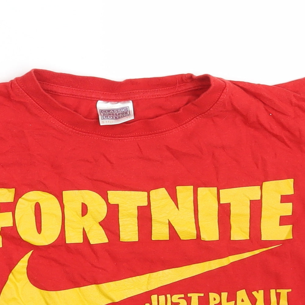 Nike Girls Red  100% Cotton Basic T-Shirt Size 9-10 Years Round Neck