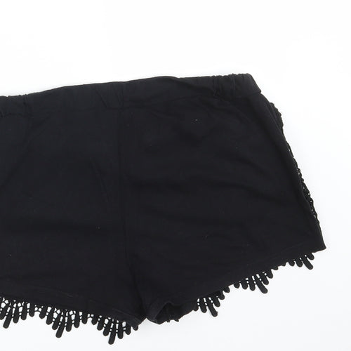 Primark Womens Black Floral 100% Cotton Hot Pants Shorts Size 14  Regular