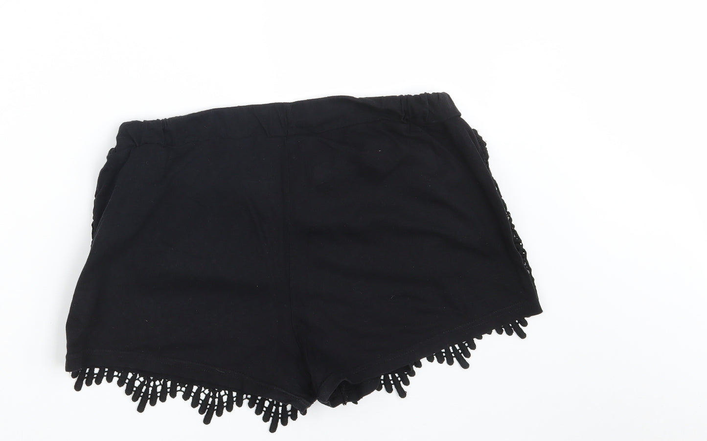 Primark Womens Black Floral 100% Cotton Hot Pants Shorts Size 14  Regular