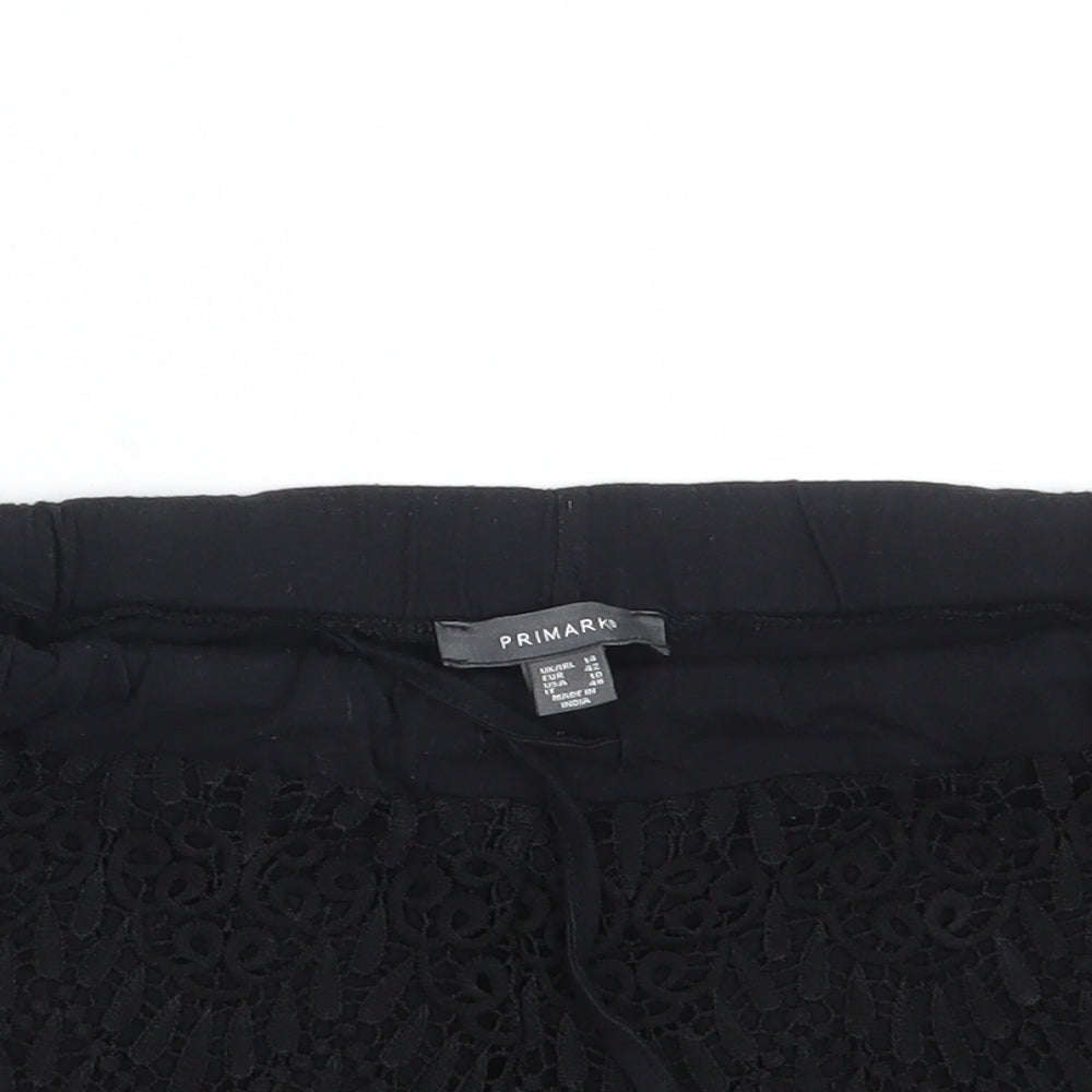 Primark Womens Black Floral 100% Cotton Hot Pants Shorts Size 14  Regular