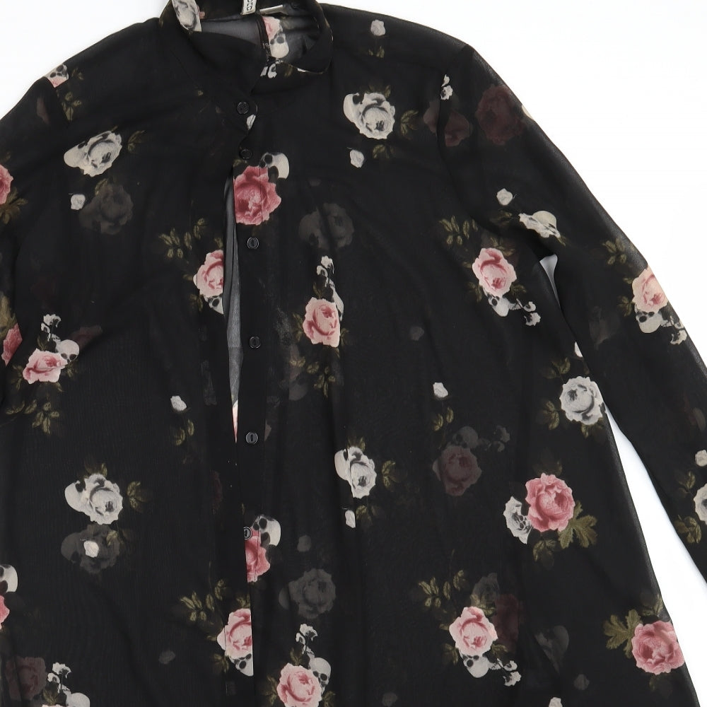 H&M Womens Black Floral Polyester Shirt Dress  Size 10  Collared Button