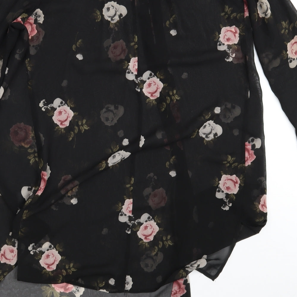 H&M Womens Black Floral Polyester Shirt Dress  Size 10  Collared Button