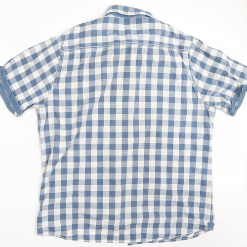 F&F Mens Blue Check Cotton  Button-Up Size 2XL Collared Button