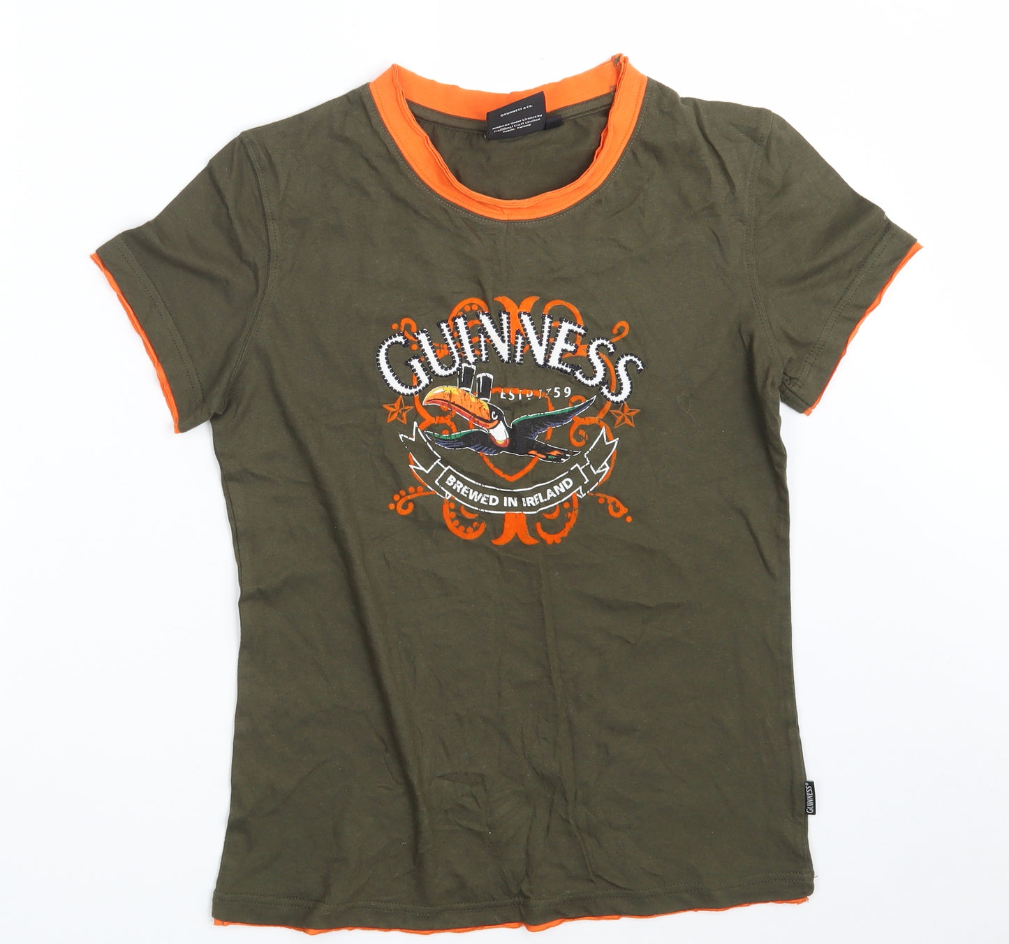 Guinness Womens Green  100% Cotton Basic T-Shirt Size 14 Round Neck