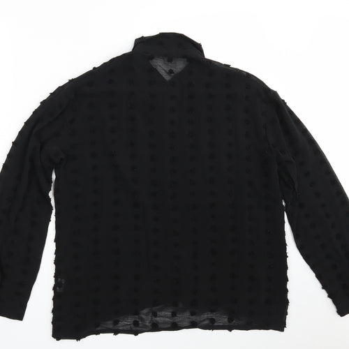 Preworn Womens Black Polka Dot Polyester Basic Button-Up Size L Collared