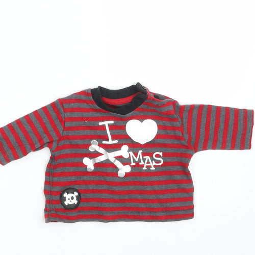 George Baby Red Striped Cotton Basic T-Shirt Size Newborn Round Neck Button - Seasonal Christmas Festive Holiday