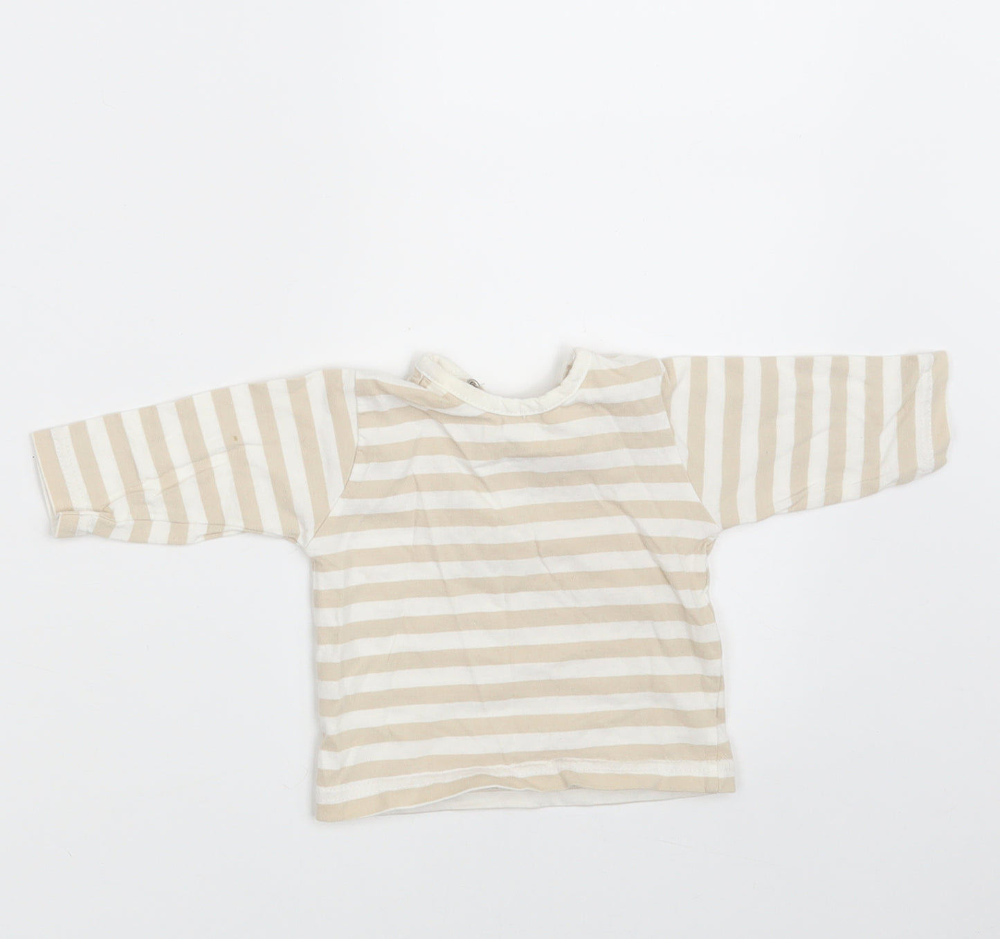 Baby Baby Beige Striped 100% Cotton Basic T-Shirt Size 0-3 Months Round Neck Button