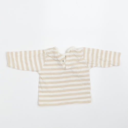 Baby Baby Beige Striped 100% Cotton Basic T-Shirt Size 0-3 Months Round Neck Button