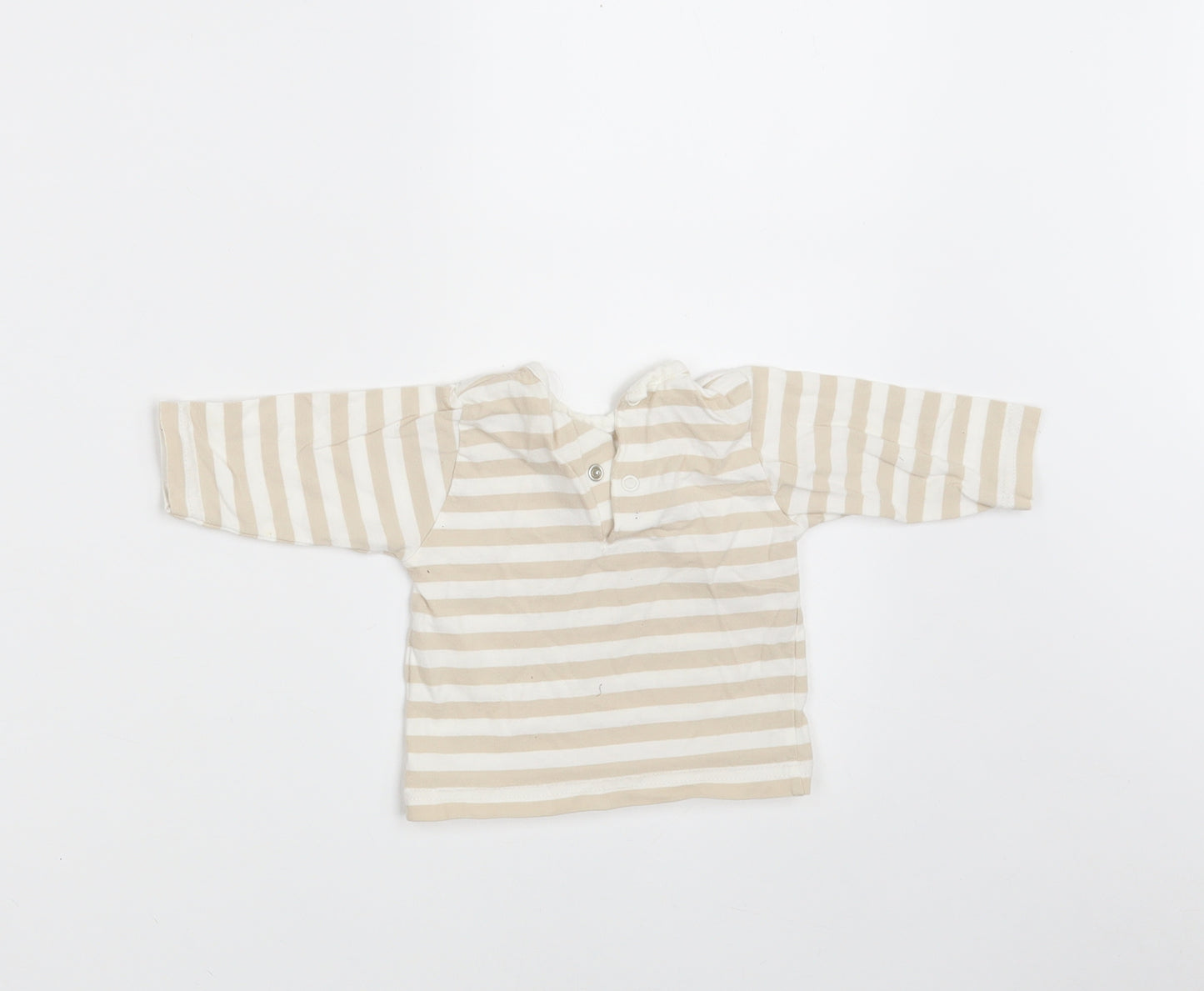 Baby Baby Beige Striped 100% Cotton Basic T-Shirt Size 0-3 Months Round Neck Button