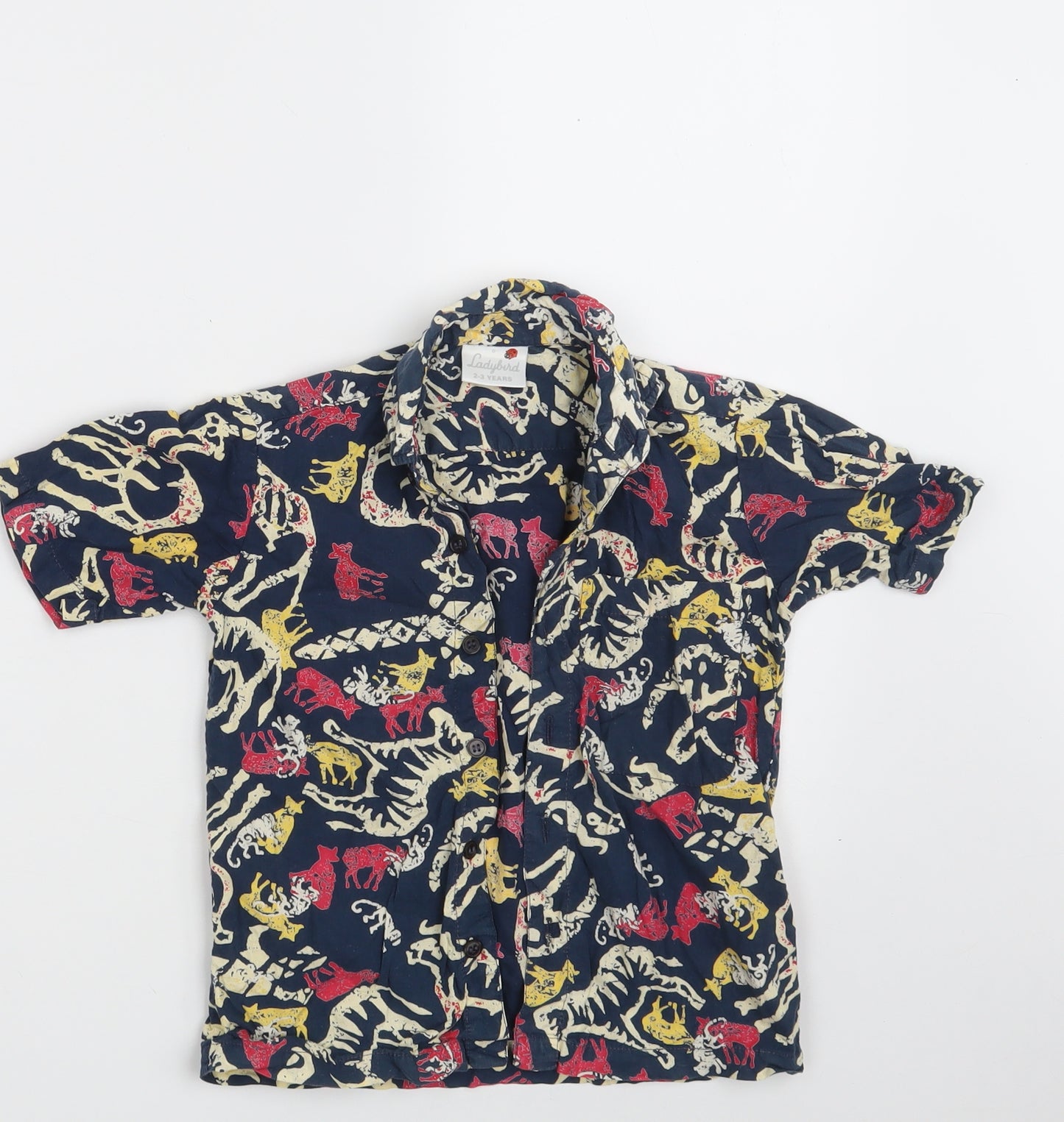Ladybrid Boys Multicoloured Animal Print 100% Cotton Basic Button-Up Size 2-3 Years Collared Button