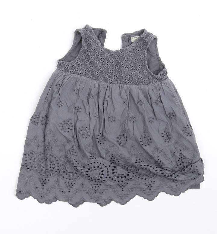 NEXT Girls Grey Floral 100% Cotton A-Line Size 2-3 Years Round Neck