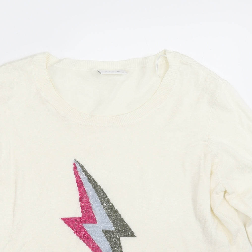 VILA Womens Ivory Scoop Neck  Viscose Pullover Jumper Size L