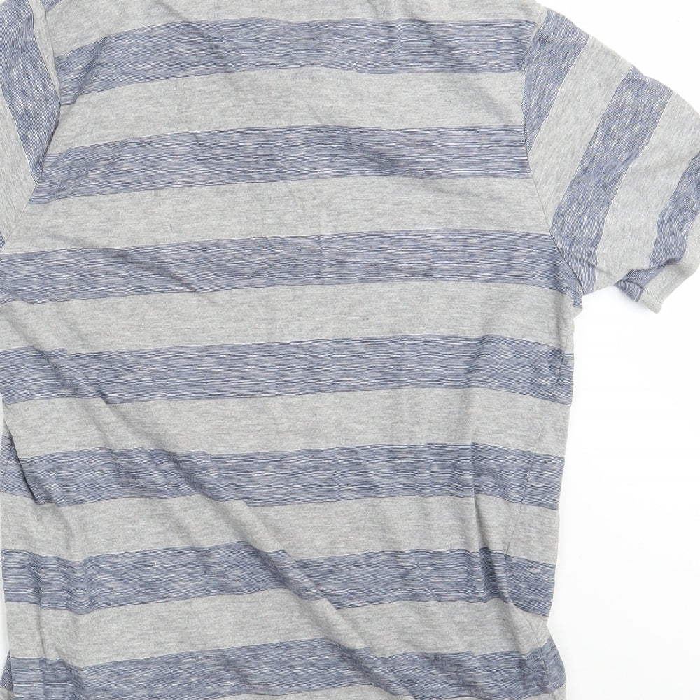 Brave Soul Mens Grey Striped Cotton  Polo Size M Collared Button