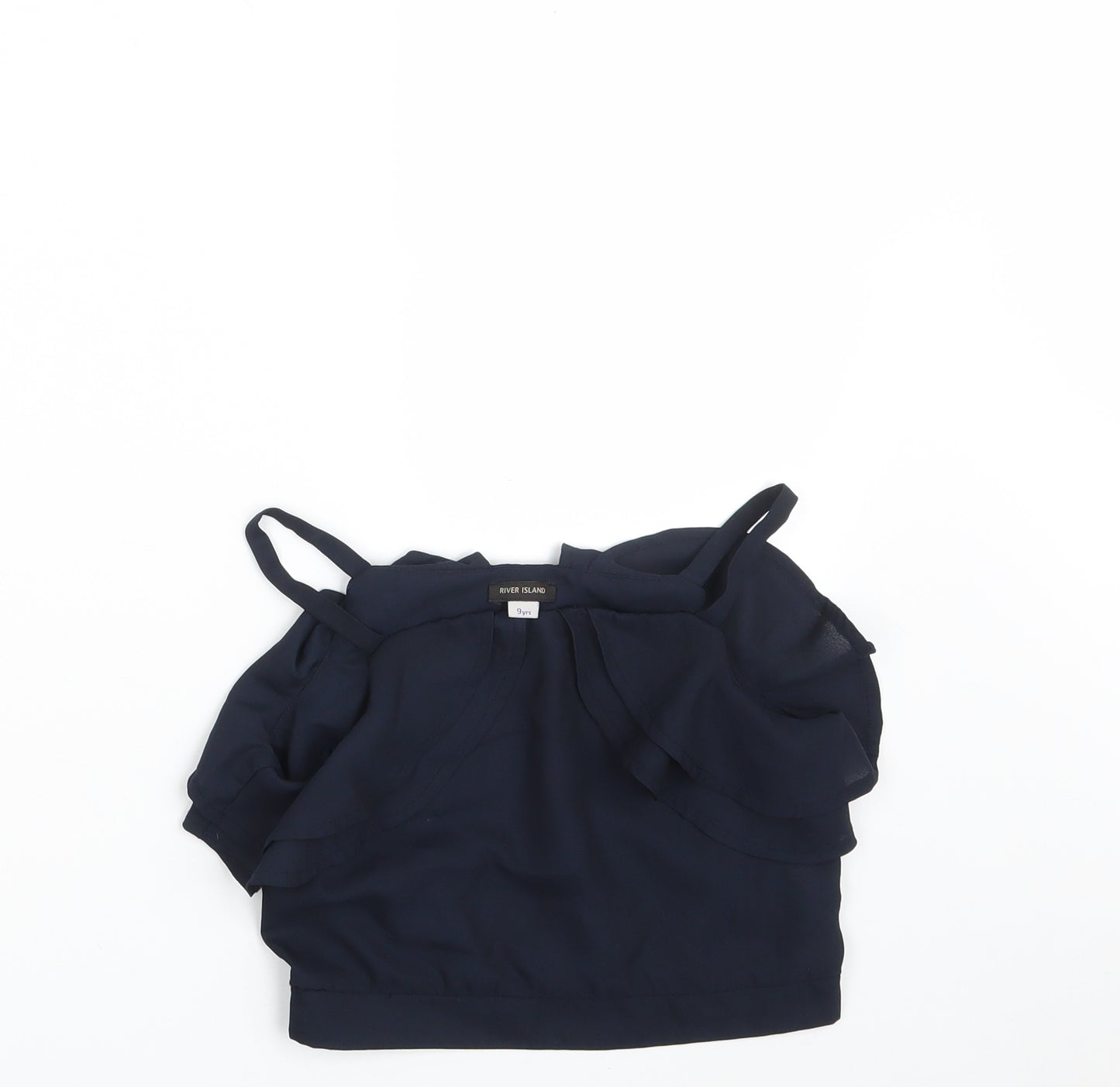 River Island Girls Blue  100% Polyester Cropped Blouse Size 9 Years Square Neck