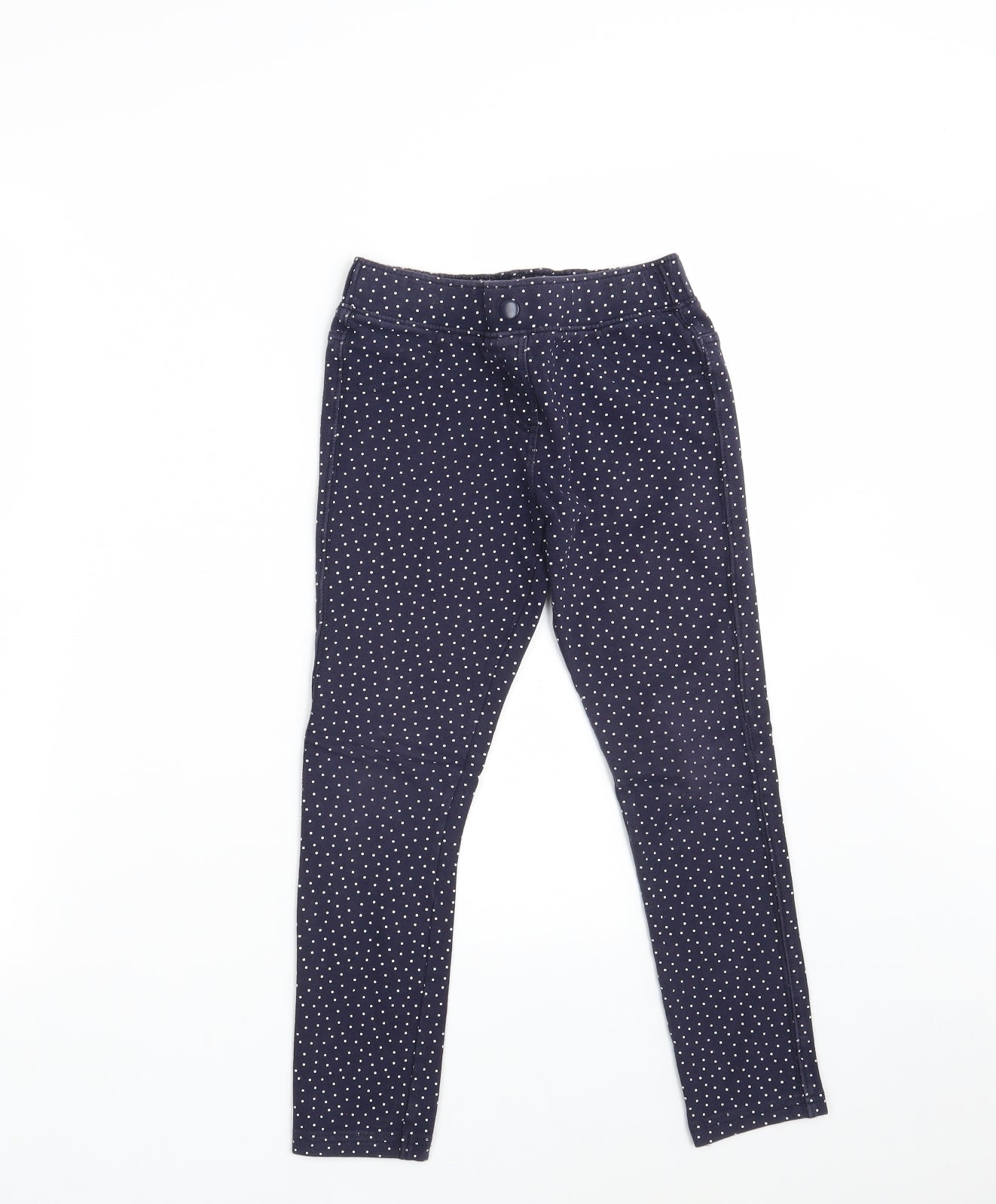 M&S Girls Blue Polka Dot Cotton Jegging Trousers Size 8-9 Years L20 in Slim