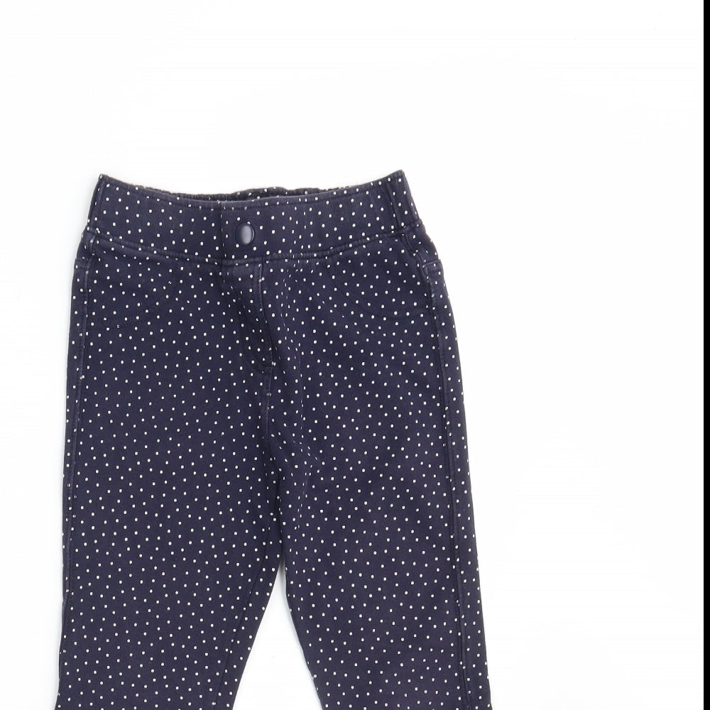 M&S Girls Blue Polka Dot Cotton Jegging Trousers Size 8-9 Years L20 in Slim