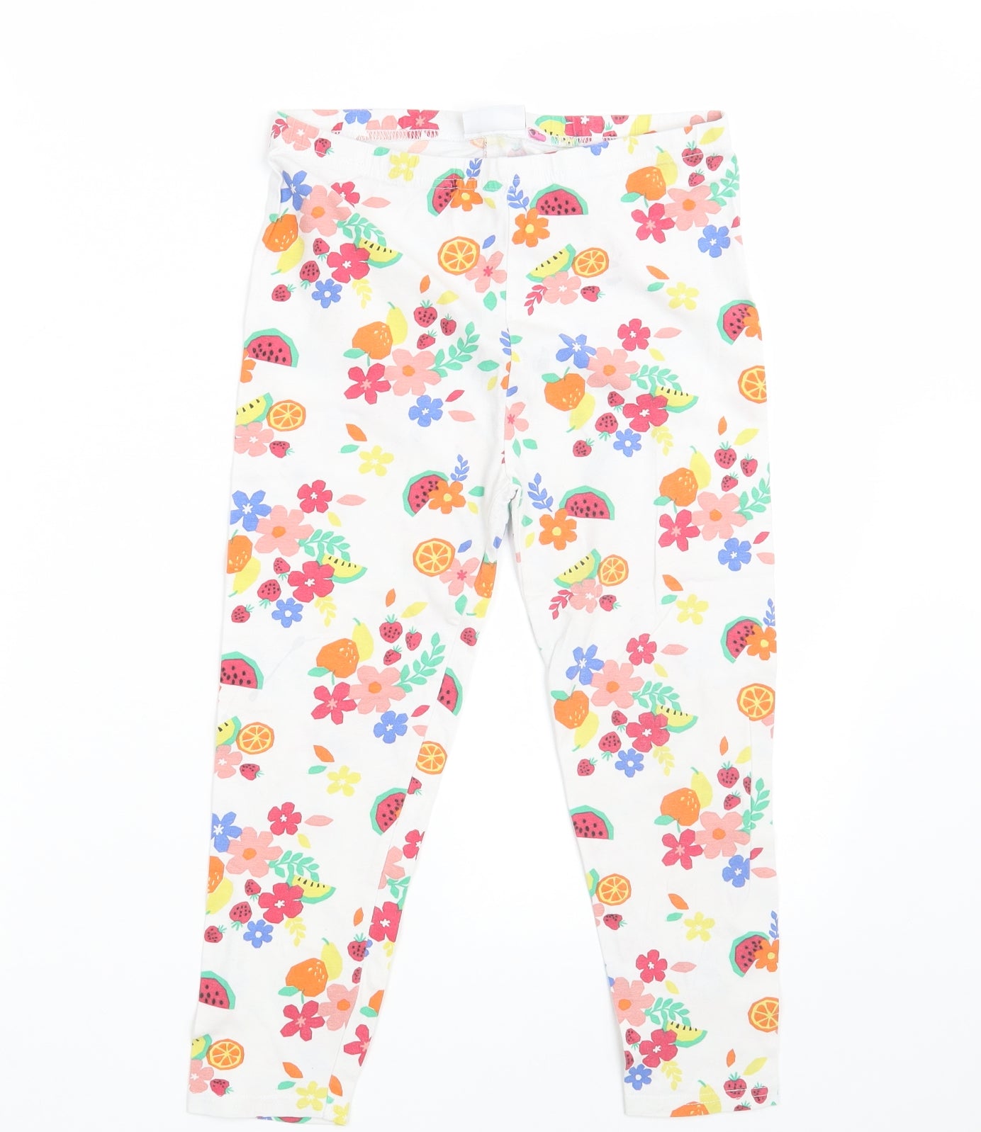 Hullabaloo Girls White Floral Cotton Jegging Trousers Size 11-12 Years  Slim  - Inside Leg 17 Inches