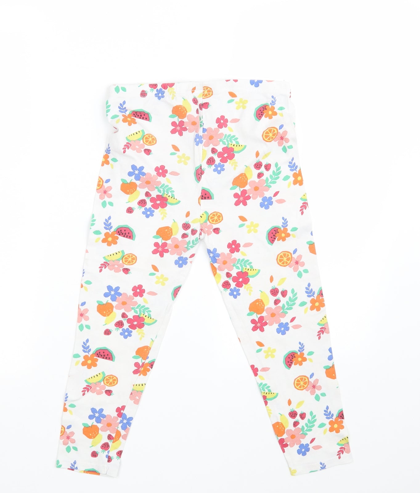 Hullabaloo Girls White Floral Cotton Jegging Trousers Size 11-12 Years  Slim  - Inside Leg 17 Inches