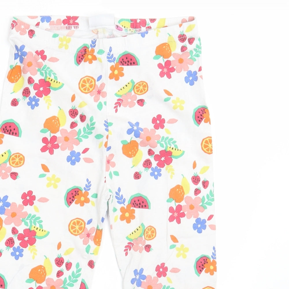 Hullabaloo Girls White Floral Cotton Jegging Trousers Size 11-12 Years  Slim  - Inside Leg 17 Inches