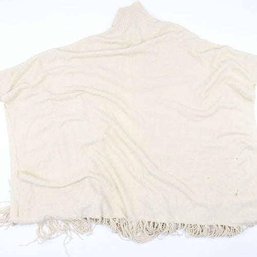 Riva Womens Beige Collared  Acrylic Cape Jumper Size S