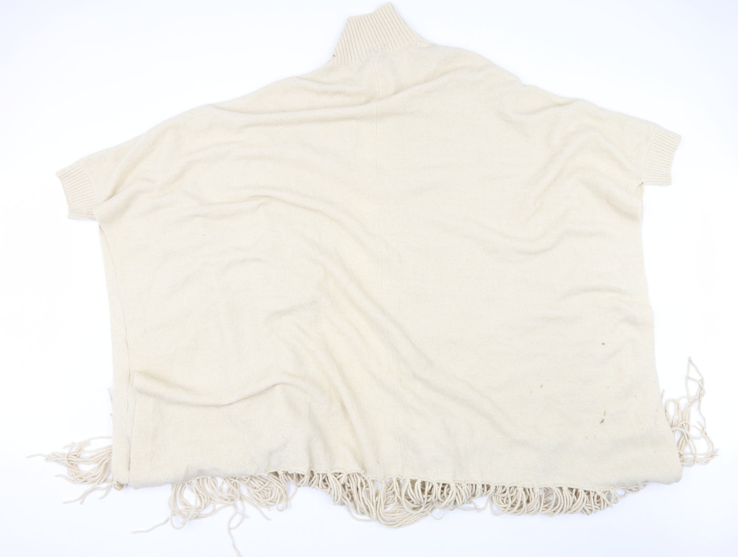 Riva Womens Beige Collared  Acrylic Cape Jumper Size S
