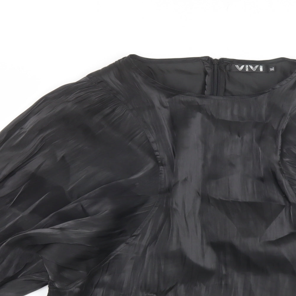 VIVI Womens Black  Polyester Basic Blouse Size XL Round Neck