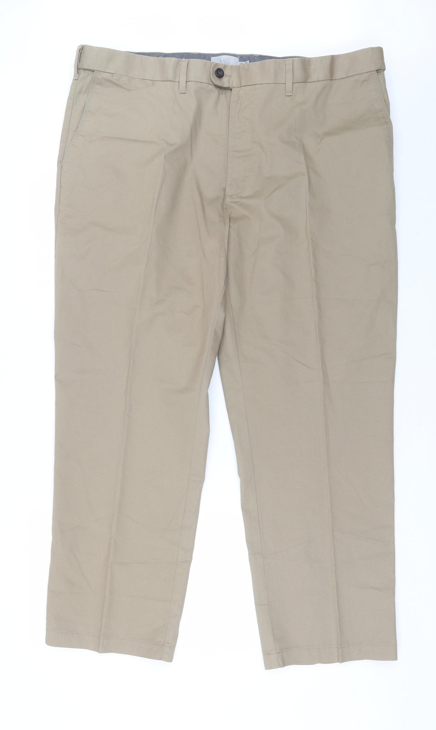 Marks and Spencer Mens Beige  Cotton Chino Trousers Size 44 in L29 in Regular
