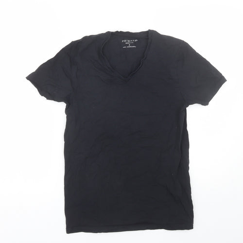 Primark Mens Black  Cotton  T-Shirt Size S V-Neck