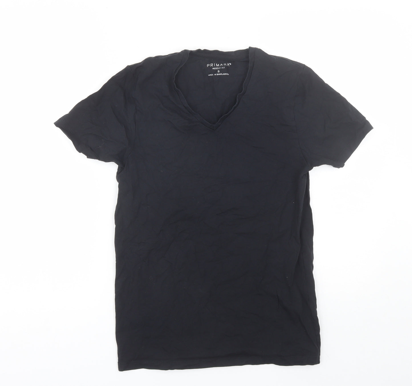 Primark Mens Black  Cotton  T-Shirt Size S V-Neck