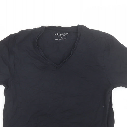 Primark Mens Black  Cotton  T-Shirt Size S V-Neck