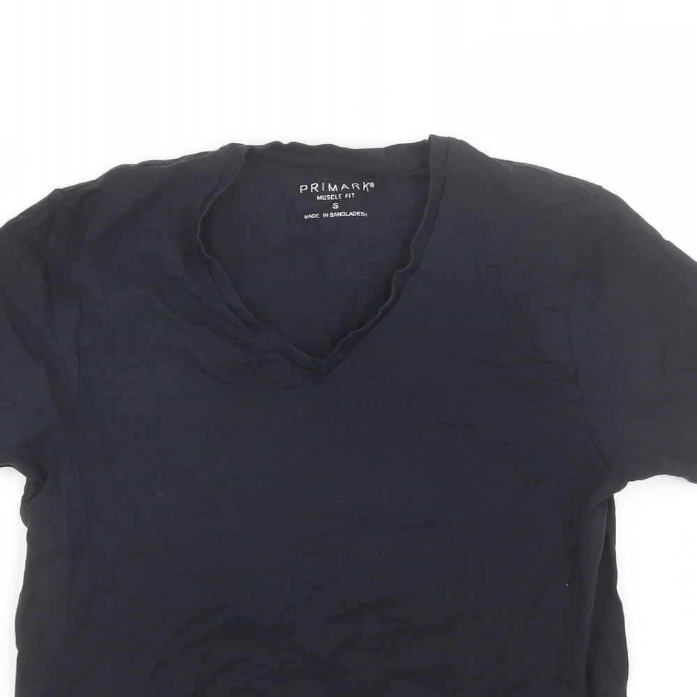 Primark Mens Black  Cotton  T-Shirt Size S V-Neck