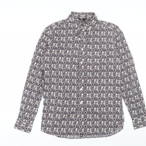 TU Mens Purple Geometric Cotton  Button-Up Size S Collared