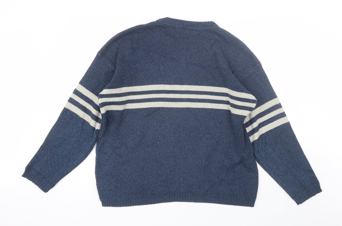 Henry Lloyd Mens Blue Round Neck Striped Acrylic Pullover Jumper Size L