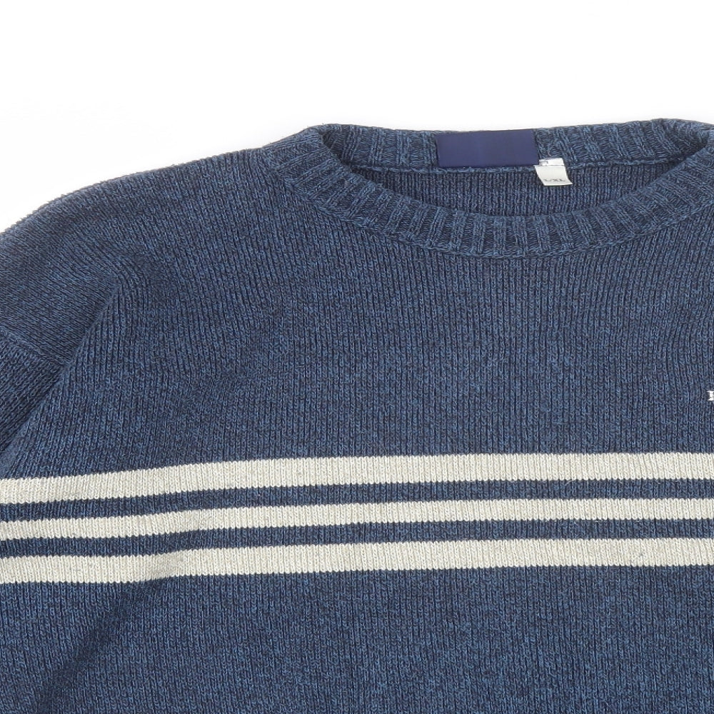 Henry Lloyd Mens Blue Round Neck Striped Acrylic Pullover Jumper Size L