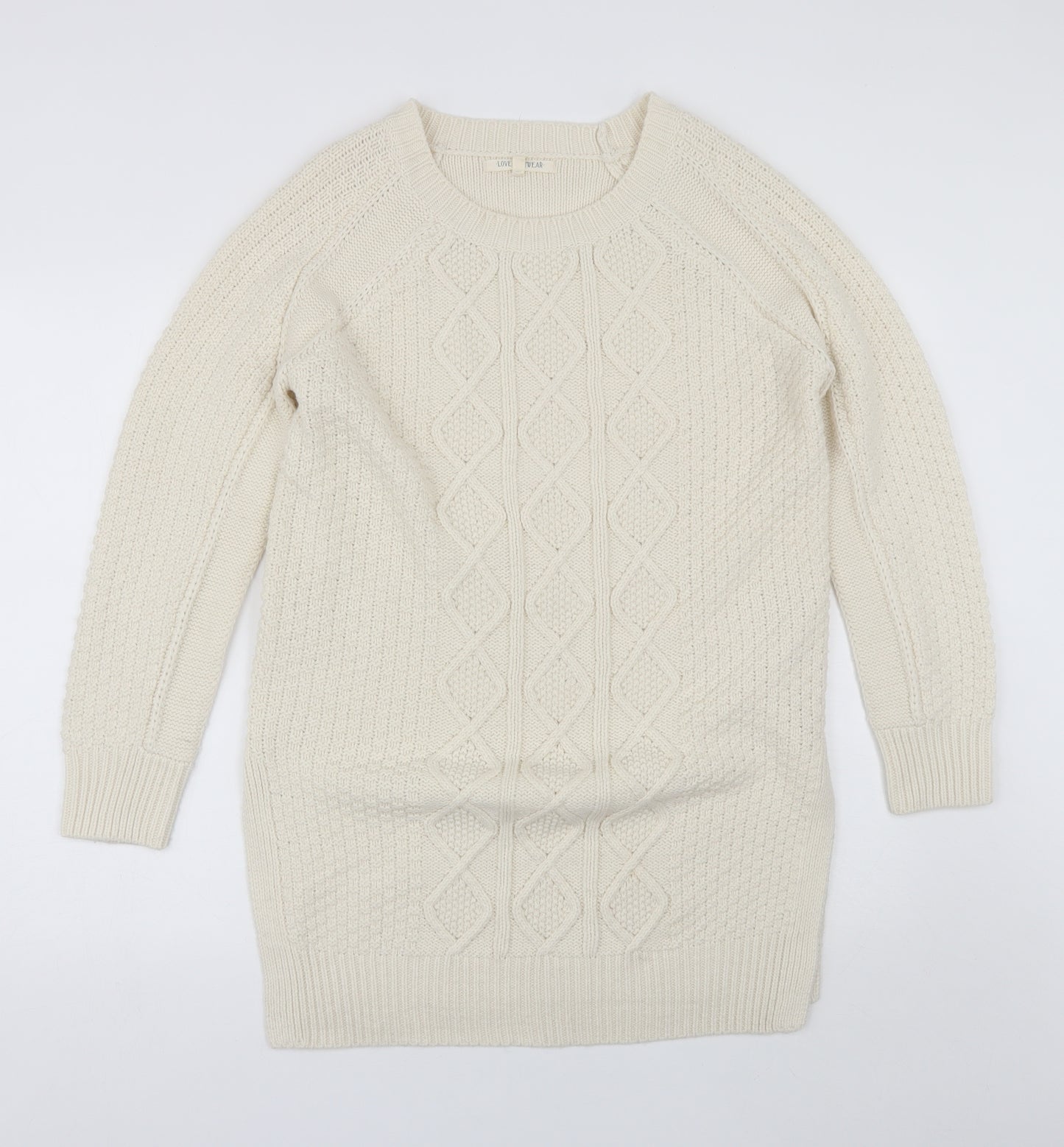 Love knitwear Womens White Round Neck  Acrylic Pullover Jumper Size 14