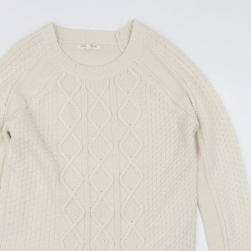 Love knitwear Womens White Round Neck  Acrylic Pullover Jumper Size 14