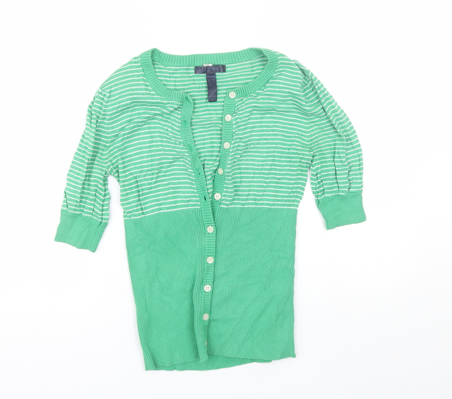 Banana Republic  Womens Green Round Neck Striped Cotton Cardigan Jumper Size S