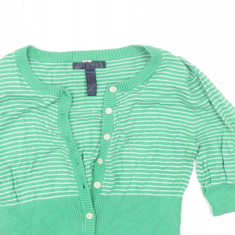 Banana Republic  Womens Green Round Neck Striped Cotton Cardigan Jumper Size S