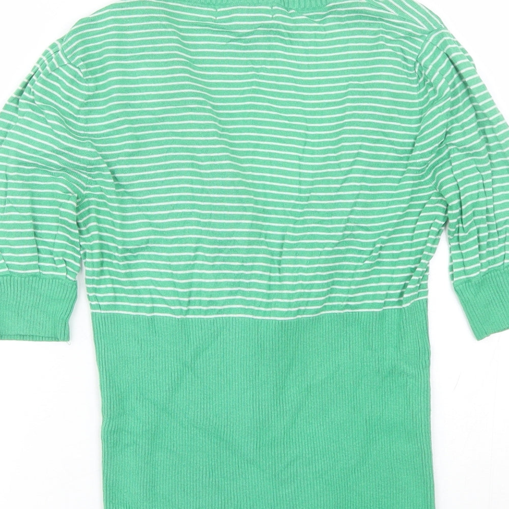 Banana Republic  Womens Green Round Neck Striped Cotton Cardigan Jumper Size S