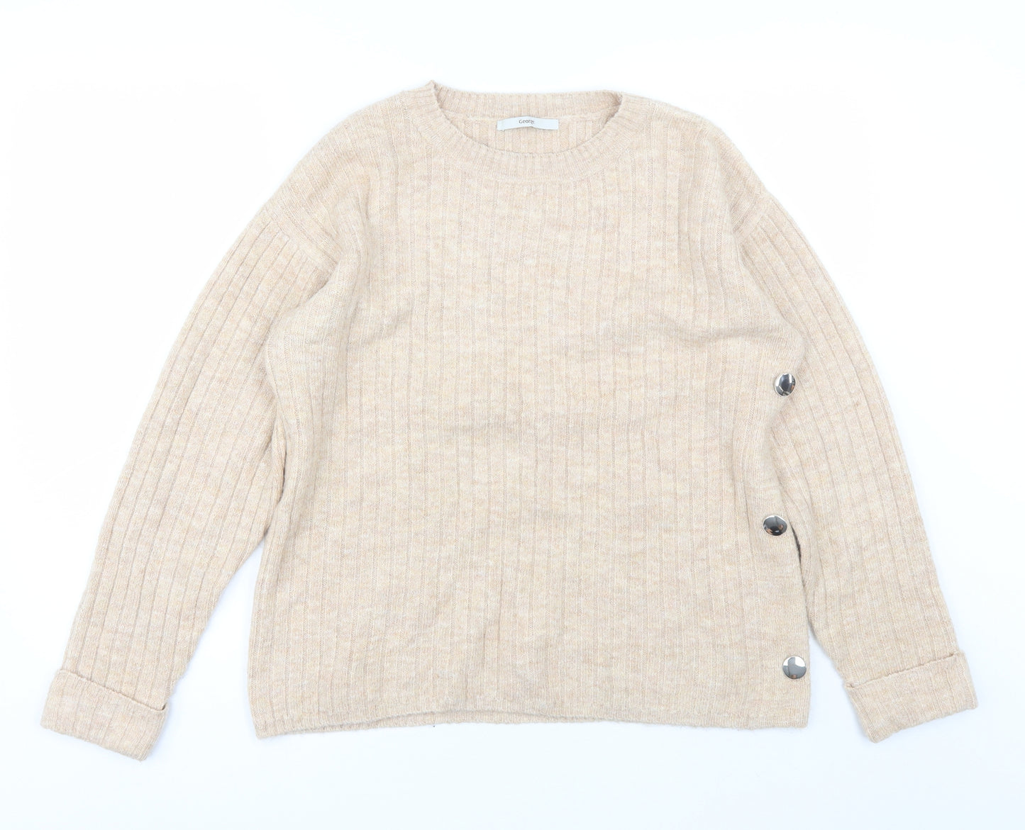 George Womens Beige Round Neck  Acrylic Pullover Jumper Size M