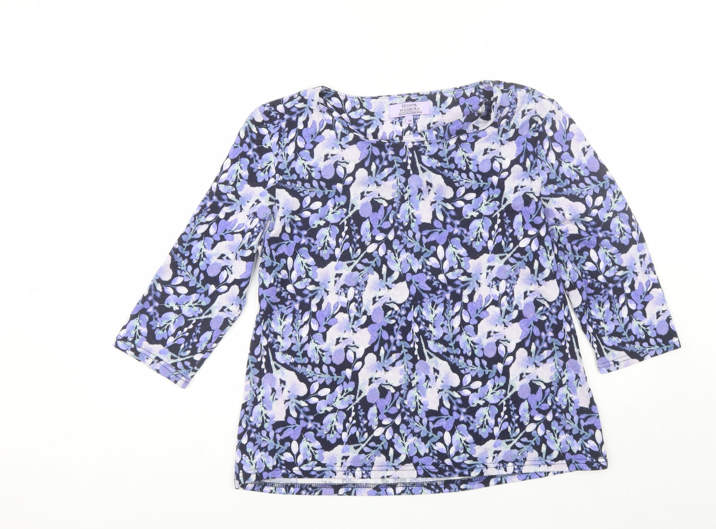 Honor Millburn Womens Purple Floral Polyester Basic Blouse Size 14 Round Neck