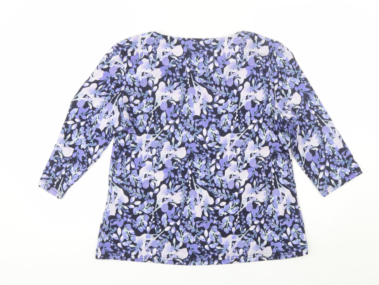 Honor Millburn Womens Purple Floral Polyester Basic Blouse Size 14 Round Neck