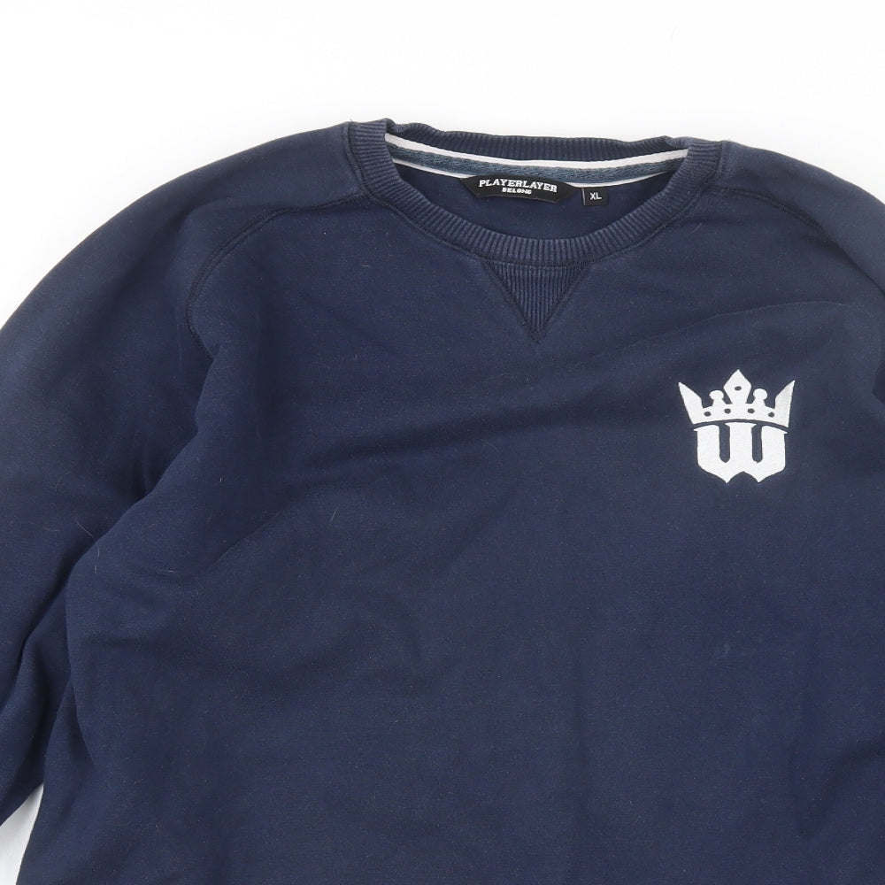 Playerlayer Mens Blue Round Neck  Cotton Pullover Jumper Size XL