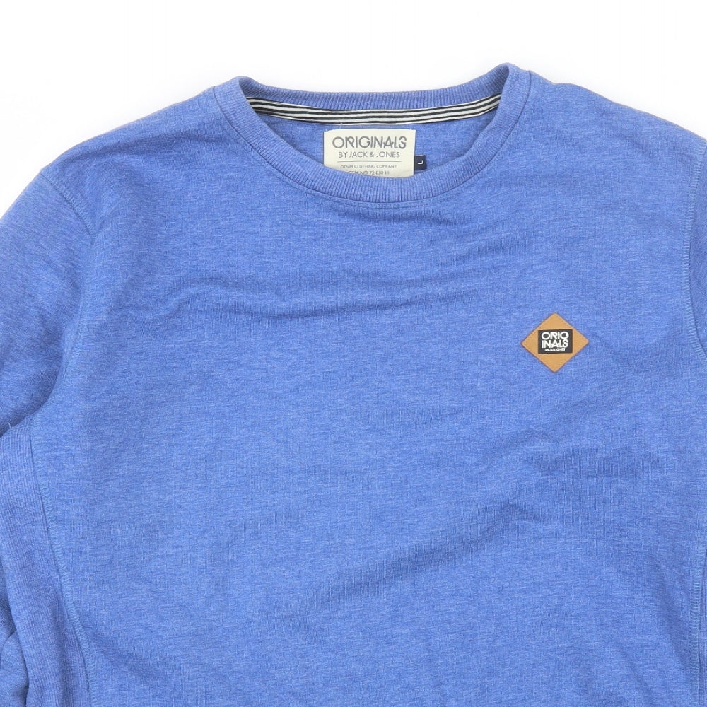 JACK & JONES Mens Blue Round Neck  Polyester Pullover Jumper Size L