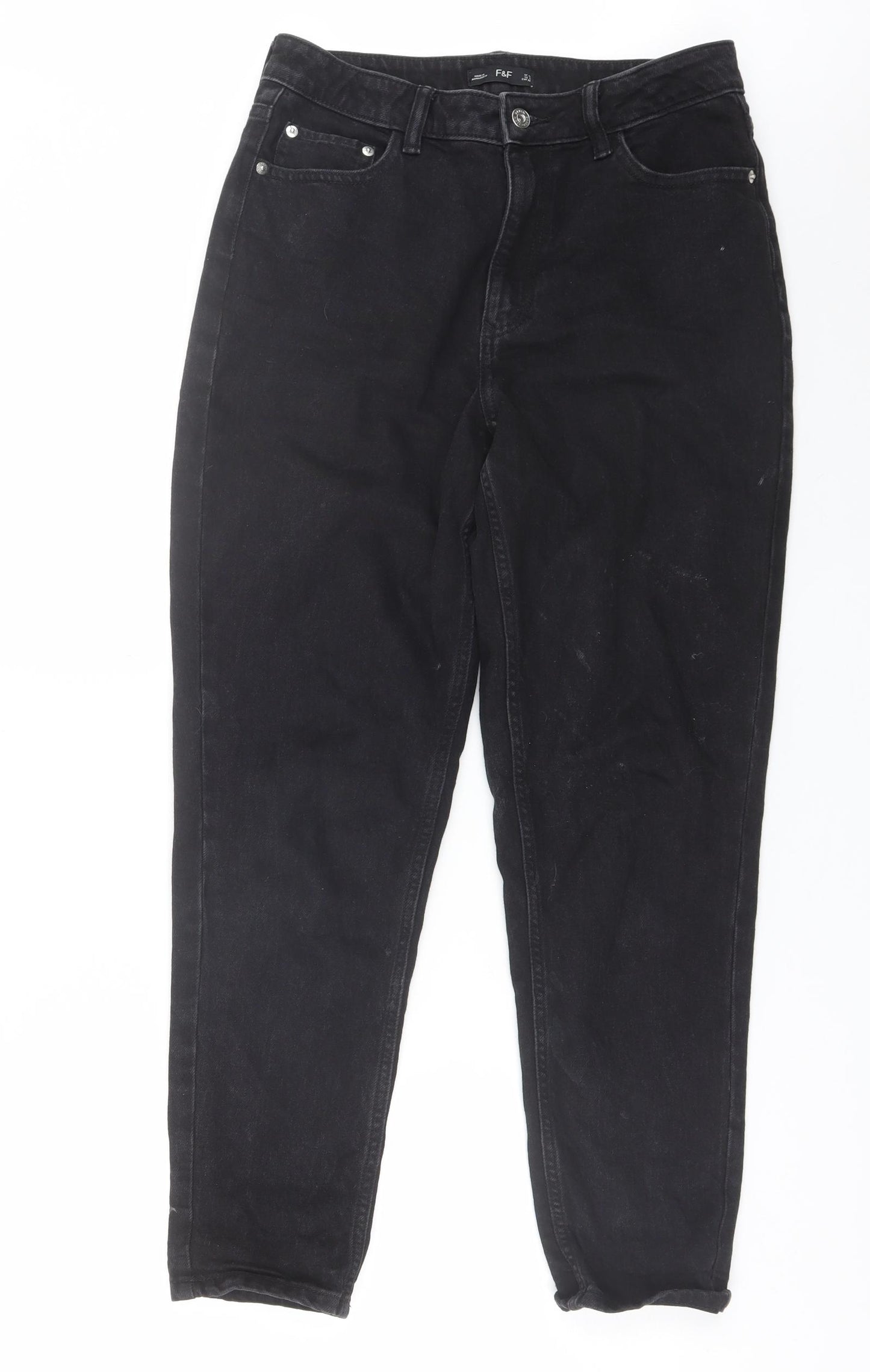 F&F Womens Black  Cotton Mom Jeans Size 10 L27 in Regular