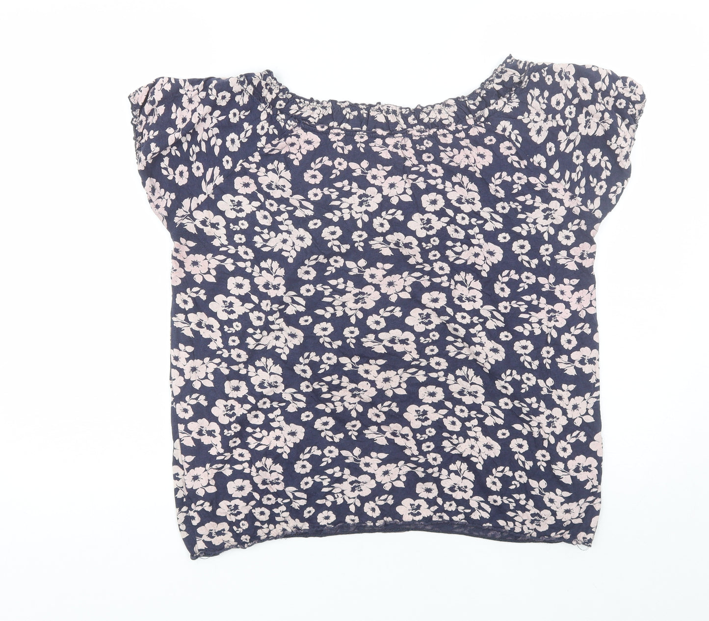 Peacocks Womens Blue Floral Cotton Basic Blouse Size 14 Round Neck