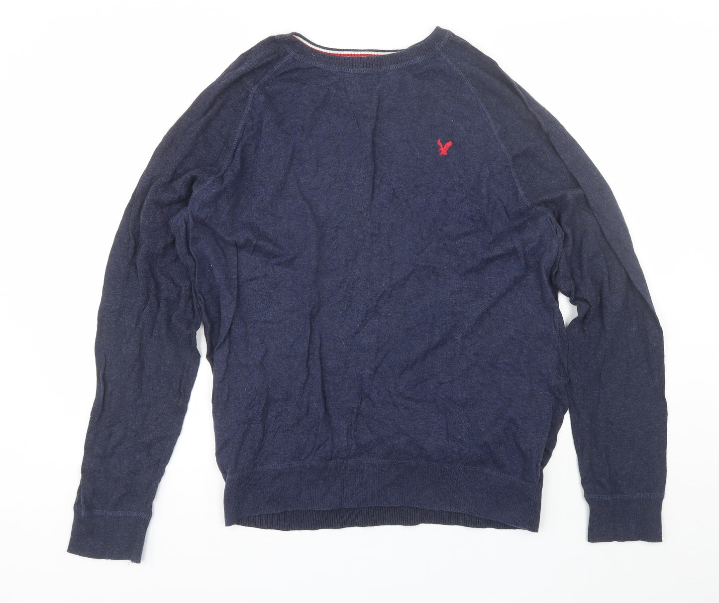 American Eagle Mens Blue Round Neck  Cotton Pullover Jumper Size XL