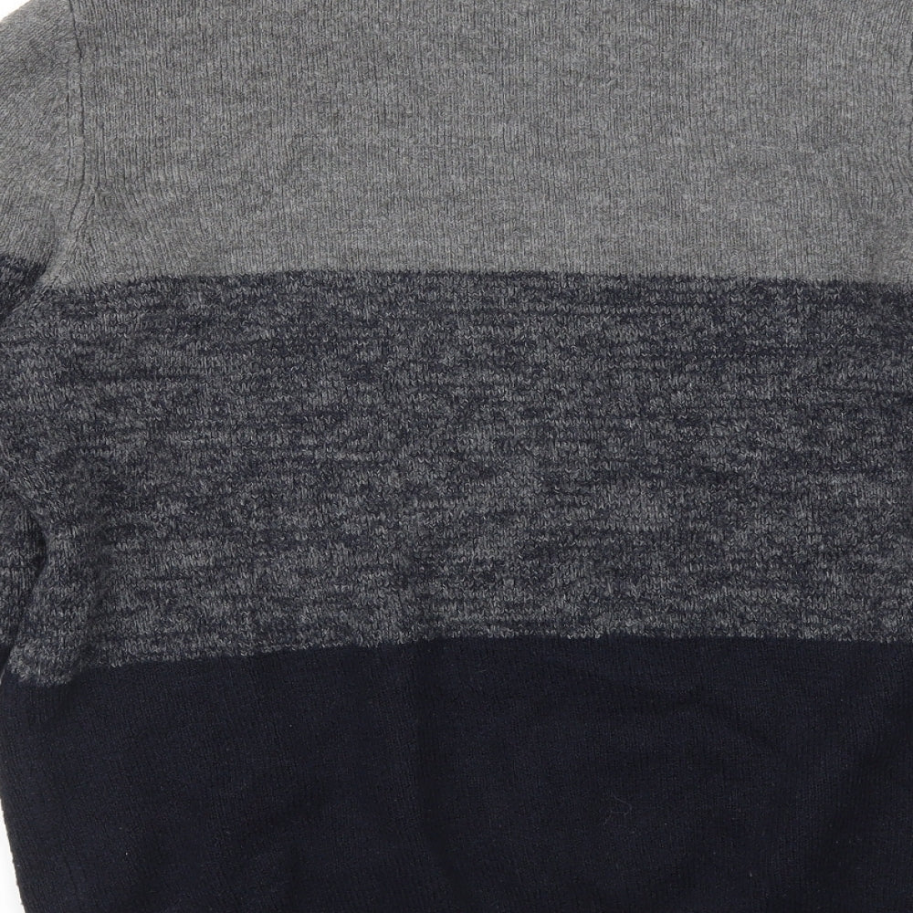 George Mens Blue Round Neck Striped Acrylic Pullover Jumper Size L