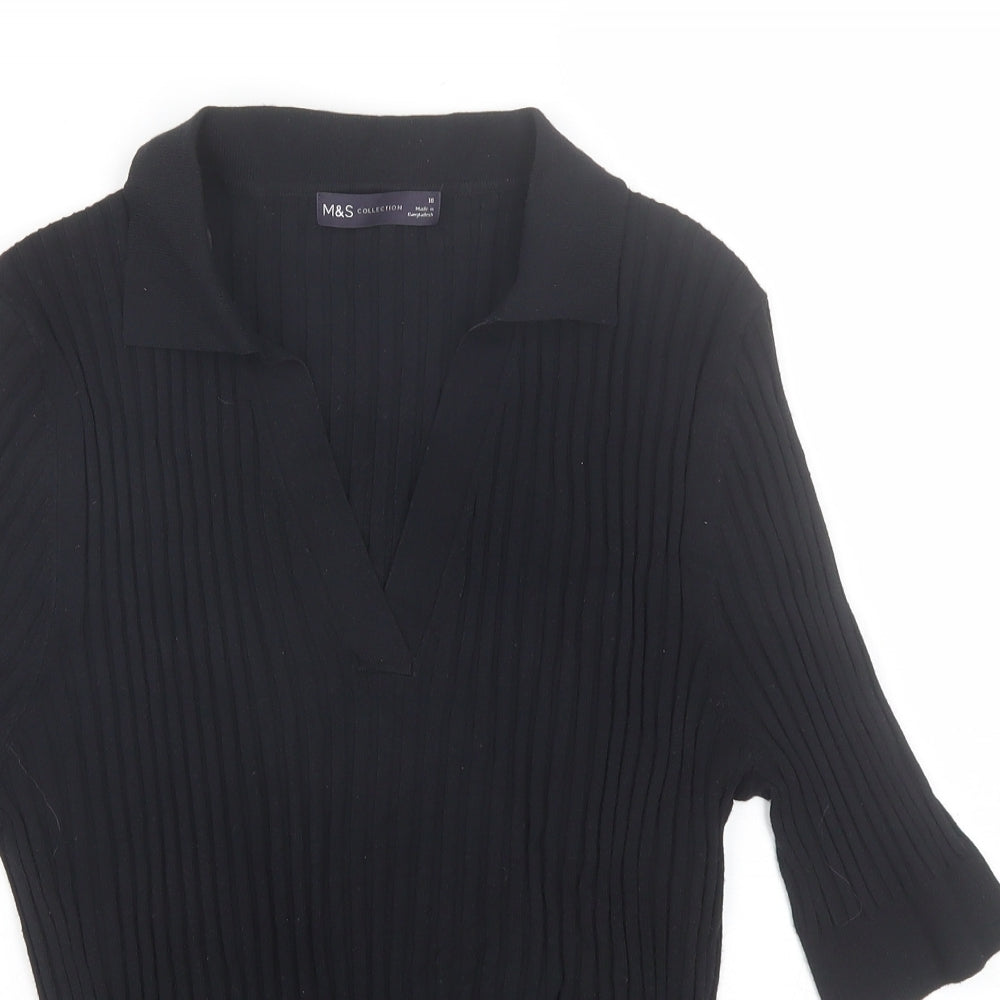 Marks and Spencer Womens Black  Viscose Basic Blouse Size 18 Collared